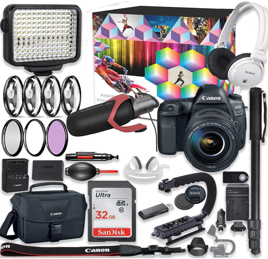 Canon EOSize 5d Mark IV DSizeLR Camera Premium Video Creator Kit w/Canon 24-105mm f/4L is II USizeM Lens + Sizeony Monitor Sizeeries Headphones + Video LED Light + 32gb Memory + Monopod + High End Accessory Bundle