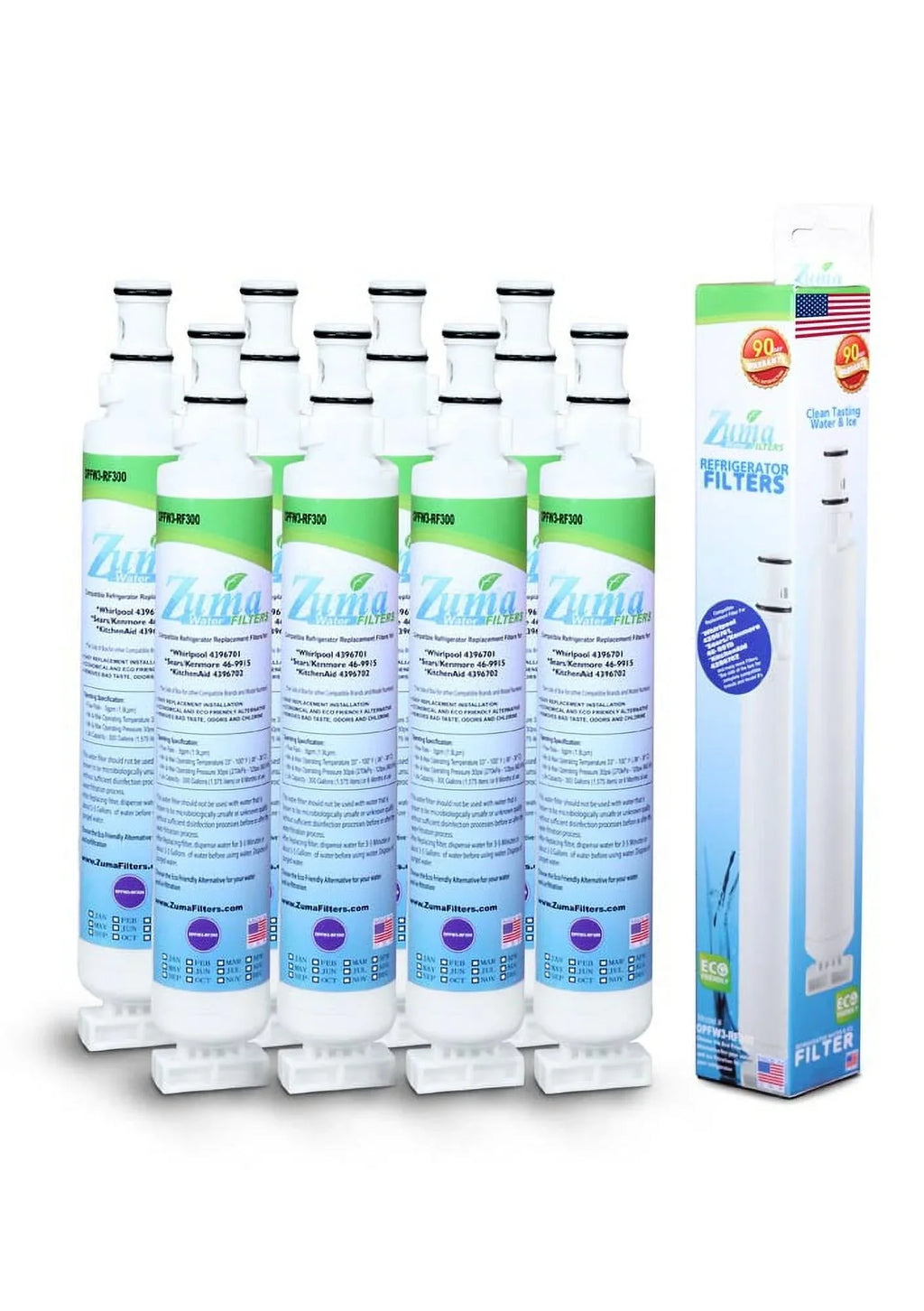 ZUMA Brand , Water and Ice Filter , Model # OPFW3-RF300 , Compatible with Whirlpool® RWF1021 - 8 Pack - Made in U.Size.A.