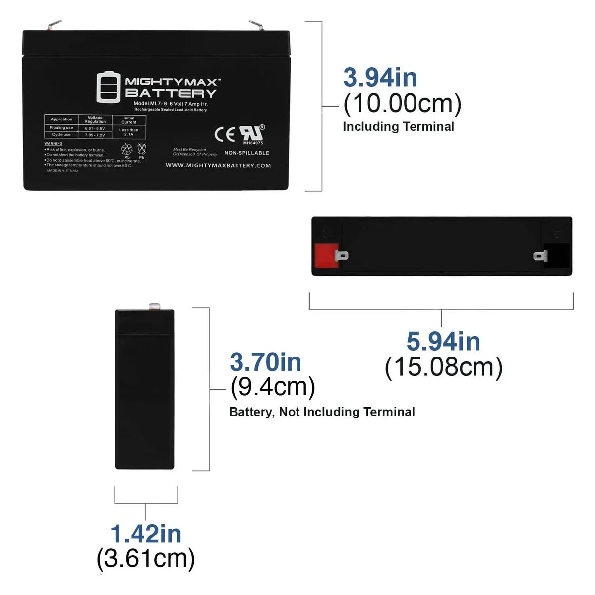 6V 7Ah SizeLA Battery for Mini Motos F1 Go-Kart 12v MM-GB81A - 2 Pack