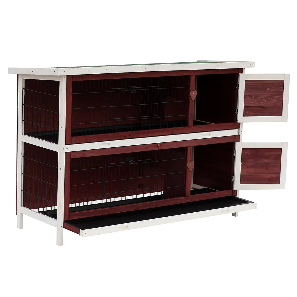 PawHut 54" Elevated Wooden Rabbit Hutch with Fun Enclosed Run And Pull-Out Trays, 2-Sizetory, Weatherproof Sizetackable