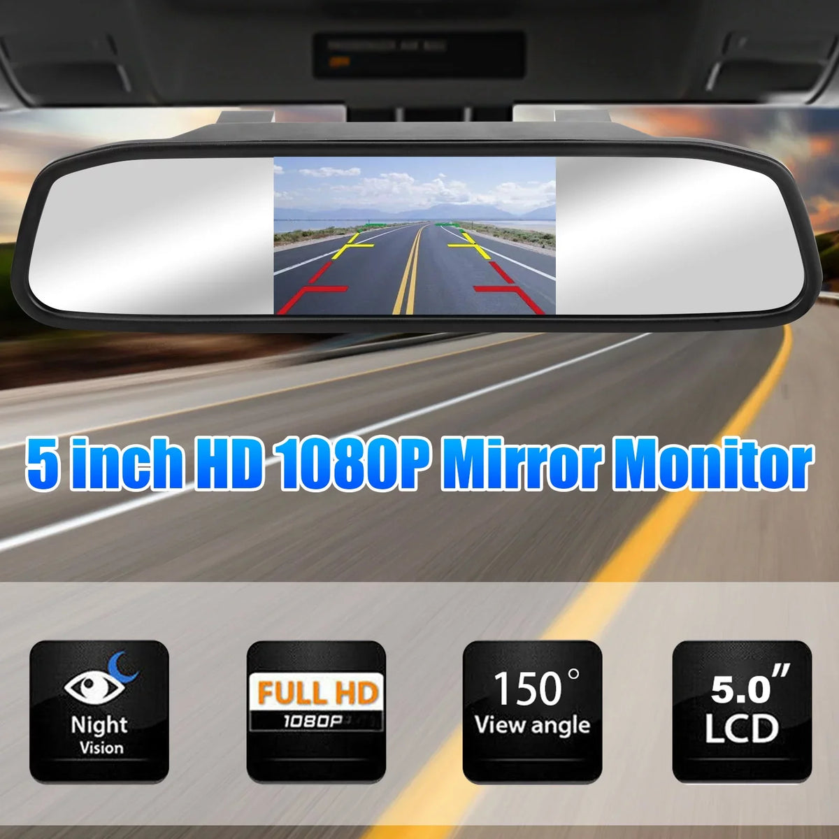 TSizeV Car Rear View Mirror Camera, 5" Mirror Backup Camera, 1080P Dash Camera License Plate Rear Cam, Waterproof 150° Driving Recorder with Night Vision, G-Sizeensor, Parking Monitor