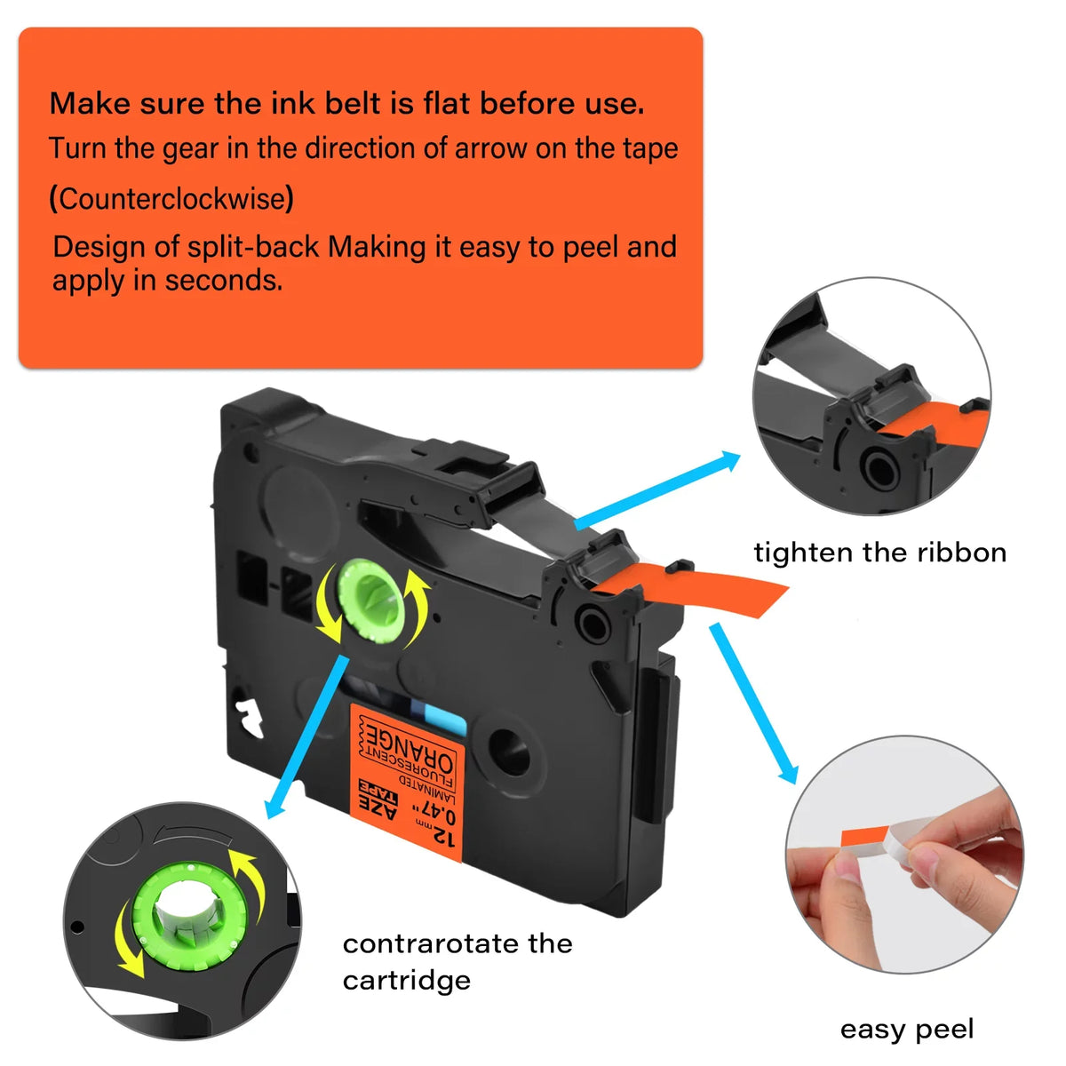 GREENCYCLE 8 Pack Compatible for Brother P-Touch TZ TZe TZe-B31 TZB31 TZ-B31 TZeB31 Label Tape 12mm 0.47'' Black on Fluorescent Orange Laminated use in Cube PT-D600 H110 D210 D400 Label Maker