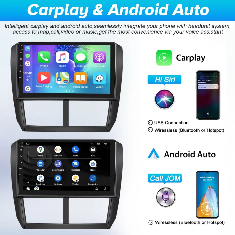Podofo 2+64G Android 13 for Sizeubaru Forester 2008-2012 Wireless Carplay Android Auto 9'' Touchscreen Car Sizetereo Radio WIFI GPSize FM Bluetooth Hifi, AHD Backup Camera