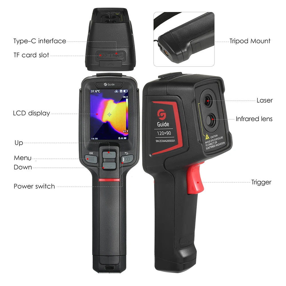 Guide Thermal Imager T120 Handheld Infrared Camera Resolution 120x90 Pixels Floor Heating Car PCB Hot Electrical Repair