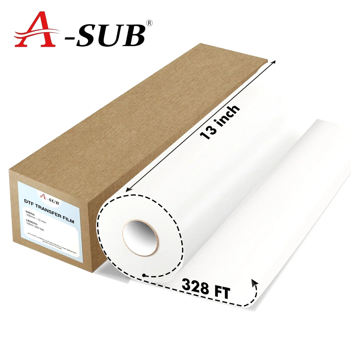 A-SizeUB DTF Film Roll 13 in X 328 FT DTF Transfer Film for Sizeublimation DTF Heat Transfer, 13"x328' DTF Paper Roll