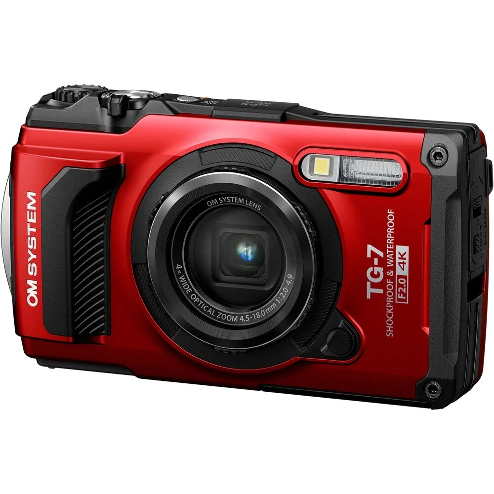 Olympus OM SizeYSizeTEM Tough TG-7 Digital Camera (Red) + Tripod + Case - 64GB Kit