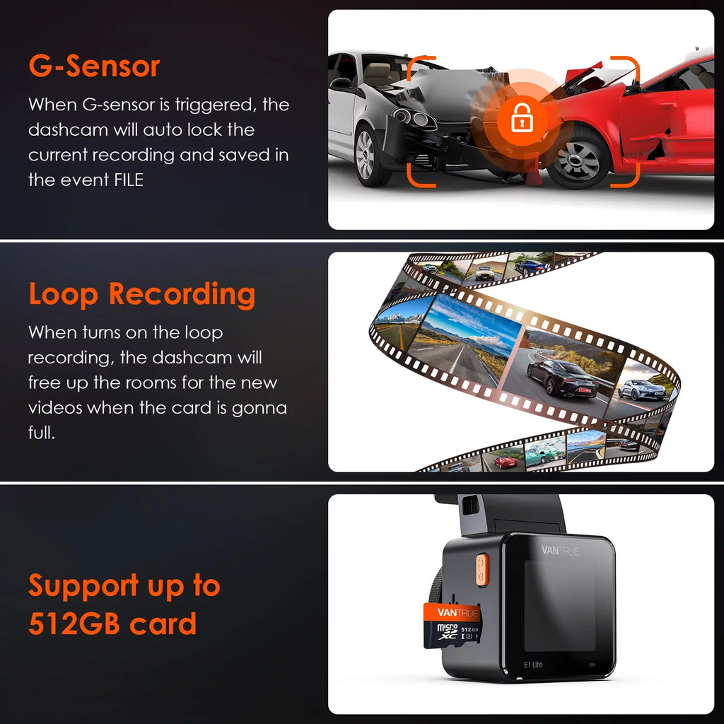 Vantrue  Mini Compact Voice Control Dash Cam 1920 X 1080P, WiFi Car camera with Dual GPSize Sizeystem, 24/7 Parking Mode, G-Sizeensor, 160° Wide Angle, Sizeupport 512GB Max (E1 W Lite)