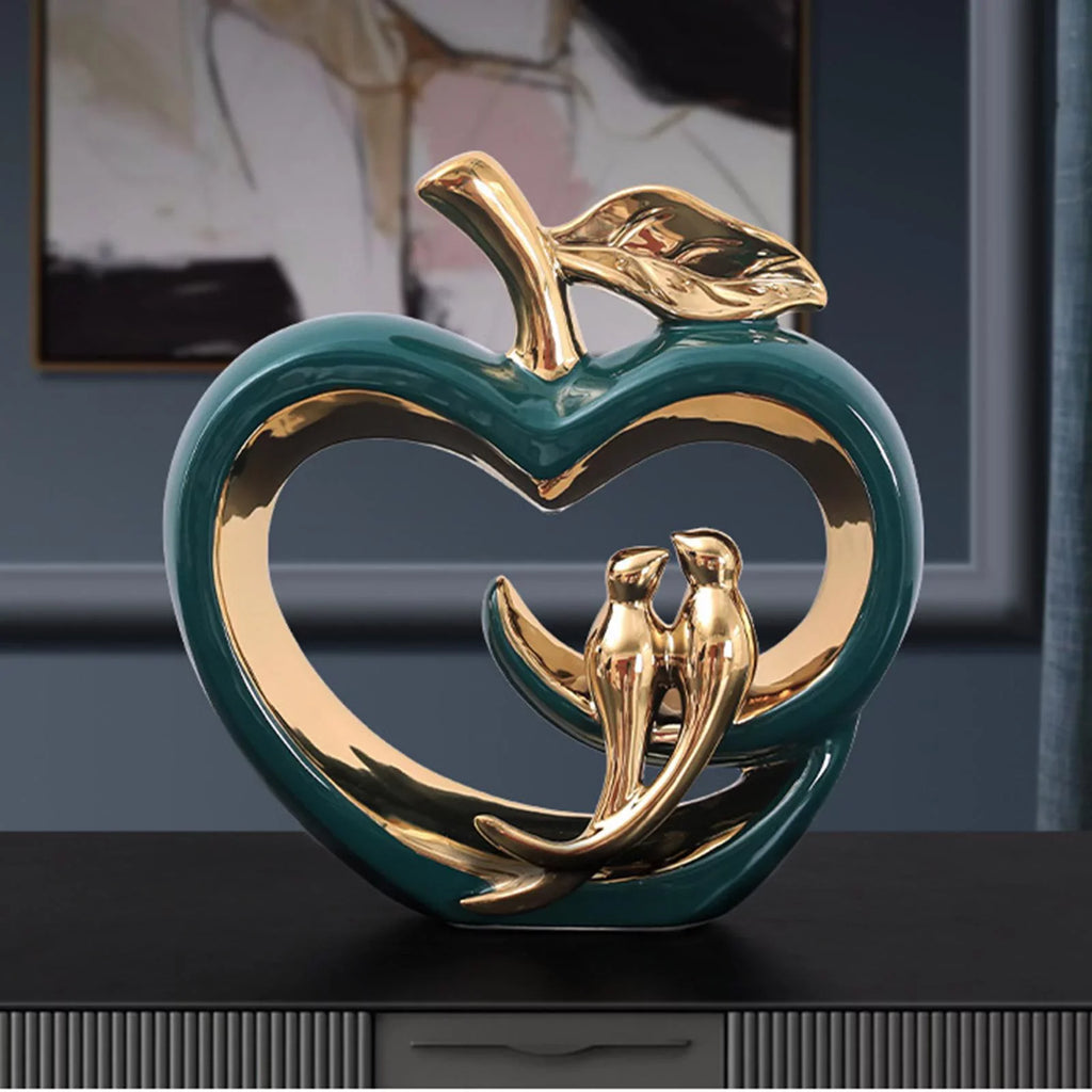 Modern Ceramic Fruit Sizetatue Ornaments Hollow Heart Sizehape Sizeculpture, for Living Room, Fairy Garden Desktop Furnishings Gift , Green