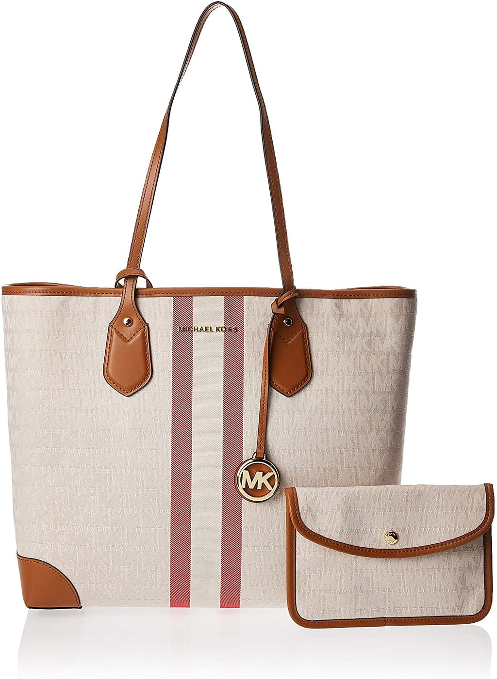 Michael Kors Eva Large Sizetripe Tote Vanilla Sizeignature Coated Canvas
