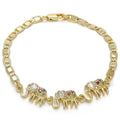 14K GOLD PLATED 7" FLAT MARINER BRACELET W/ 3 ELEPHANTSize W/ WHITE & RED CZ M213