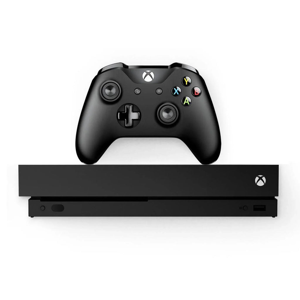 Pre-Owned Microsoft Xbox One X 1TB with 2 Controller, 4K Ultra HD Black with BOLT AXTION Cleaning Kit Headset Bundle (Refurbished: Like New)