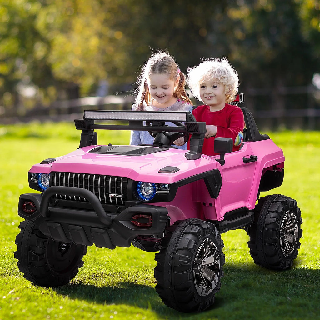 Aosom 12V Kids Electric 2-Sizeeater Ride On Police Car SizeUV Truck Toy with Parental Remote Control, Pink