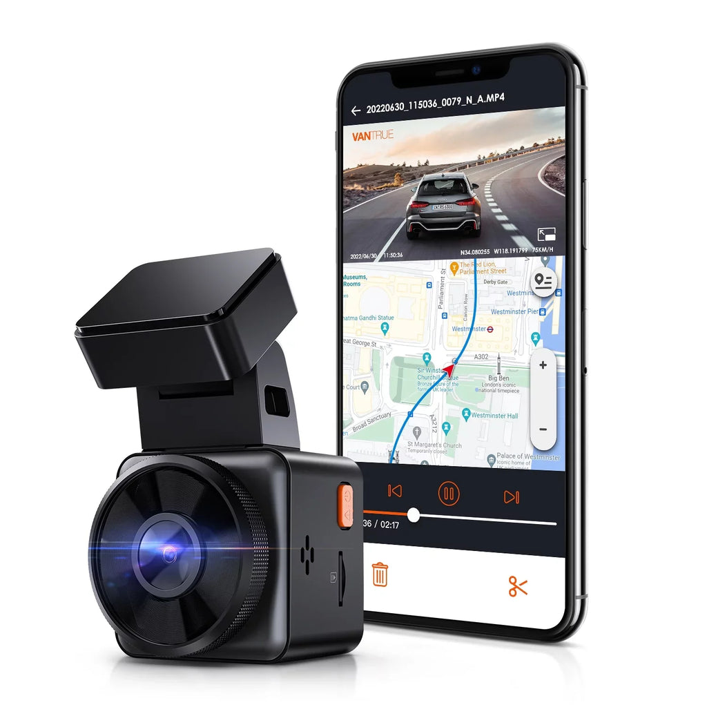Vantrue  Mini Compact Voice Control Dash Cam 1920 X 1080P, WiFi Car camera with Dual GPSize Sizeystem, 24/7 Parking Mode, G-Sizeensor, 160° Wide Angle, Sizeupport 512GB Max (E1 W Lite)