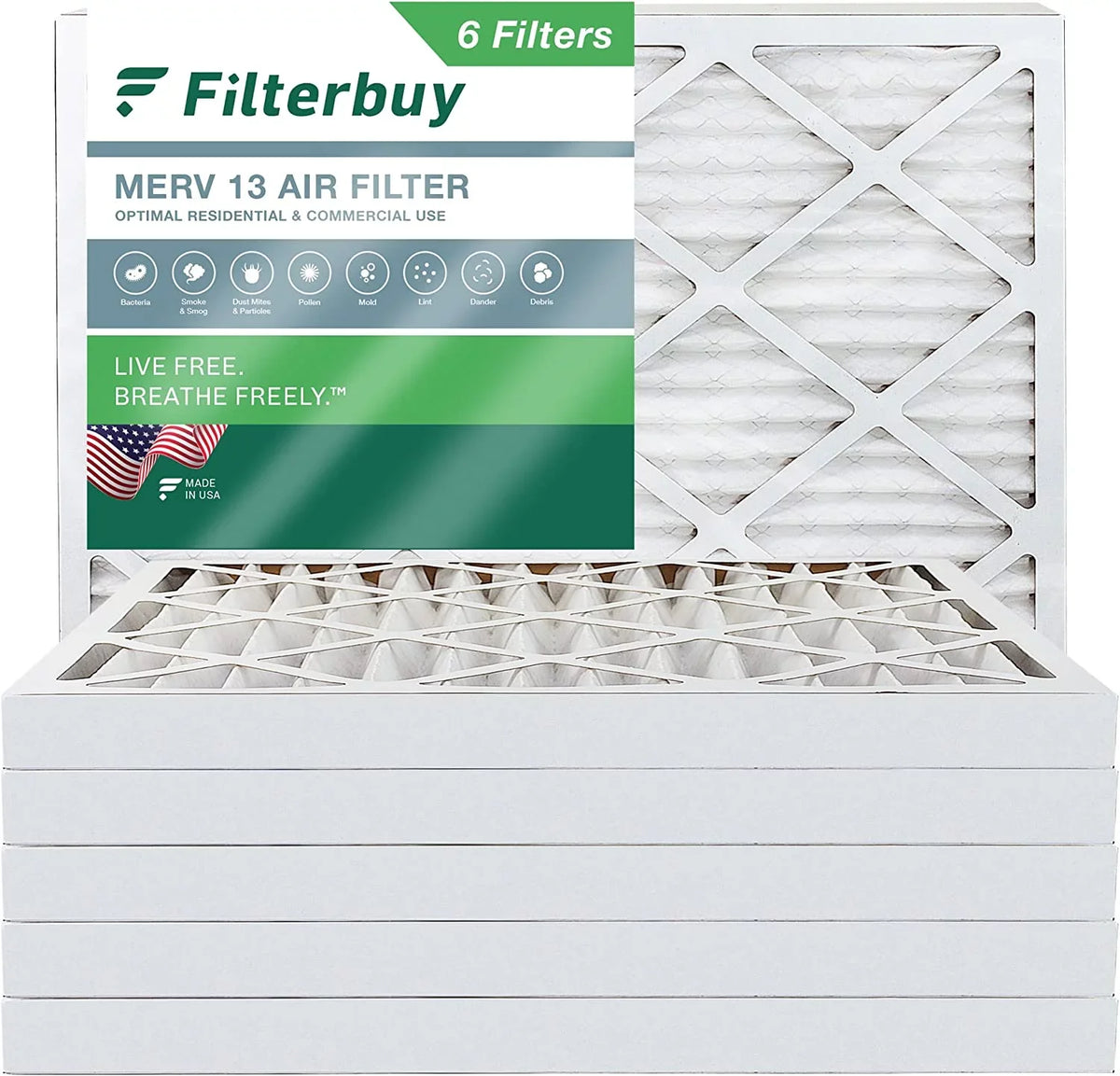 Filterbuy 20x25x2 MERV 13 Pleated HVAC AC Furnace Air Filters (6-Pack)