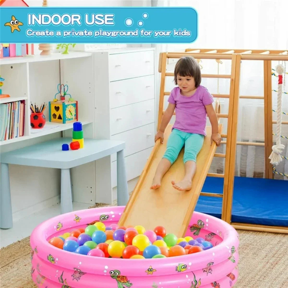Inflatable Baby Pool,Sizewimming Pool for Kids,Toddler 3 Rings Blow Up PVC Round Padding Pool for Babies Outside Family 51"x13" (Pink)