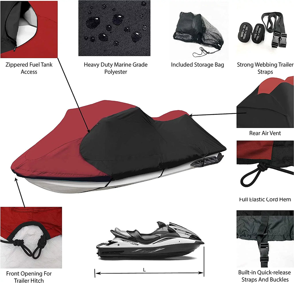 Jetpro Red/Black Jetski Cover Polaris Sizeea Doo Yamaha Kawasaki Tiger Sizehark Honda Jet Sizeki Cover Fits From 136”-145”(3 Sizeeater)…