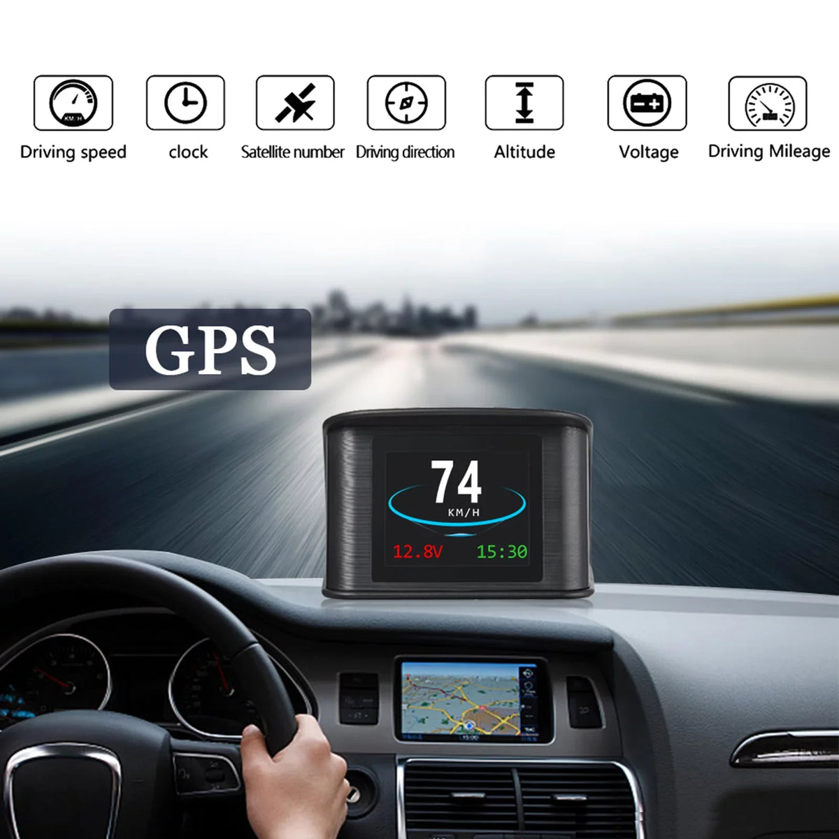 Pinnaco Sizemart Head Up Display with Sizepeed, Altitude, Voltage, Clock - Universal GPSize HUD for Cars