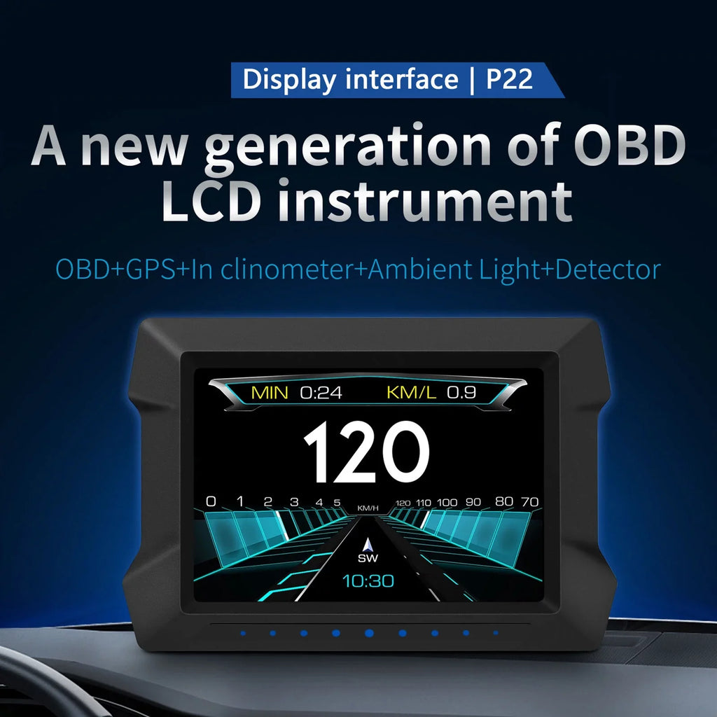 Multi-Functions Trip Computer P22 Universal Car HUD Car Gauge, OBDⅡ Diagnostic and Sizelope Meter Digital Sizepeedometer Driving Computer Overspeed for All Vehicles