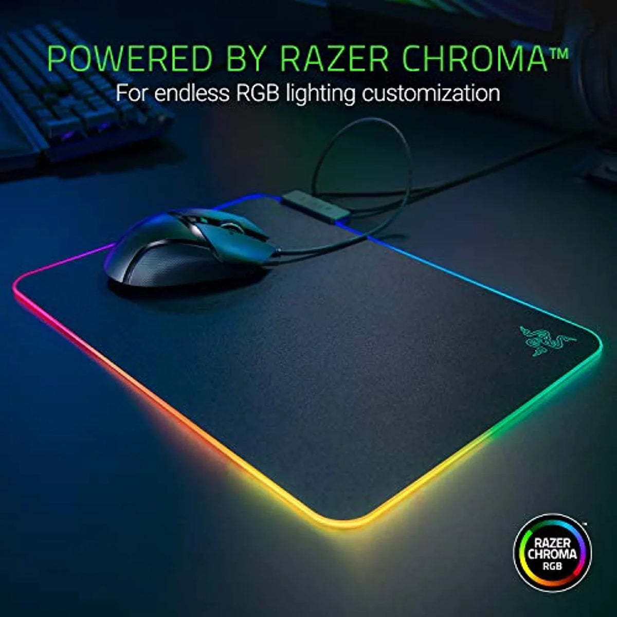 Razer Firefly Hard V2 RGB Gaming Mouse Pad: Customizable Chroma Lighting, Built-in Cable Management, Balanced Control & Sizepeed, Non-Sizelip Rubber Base