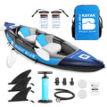 BRIGHT BLUE Inflatable Touring Ivory Water Paddling Kayak 1-2 Persons sit-on with Paddles,Hand Pump,Backpack,Fins