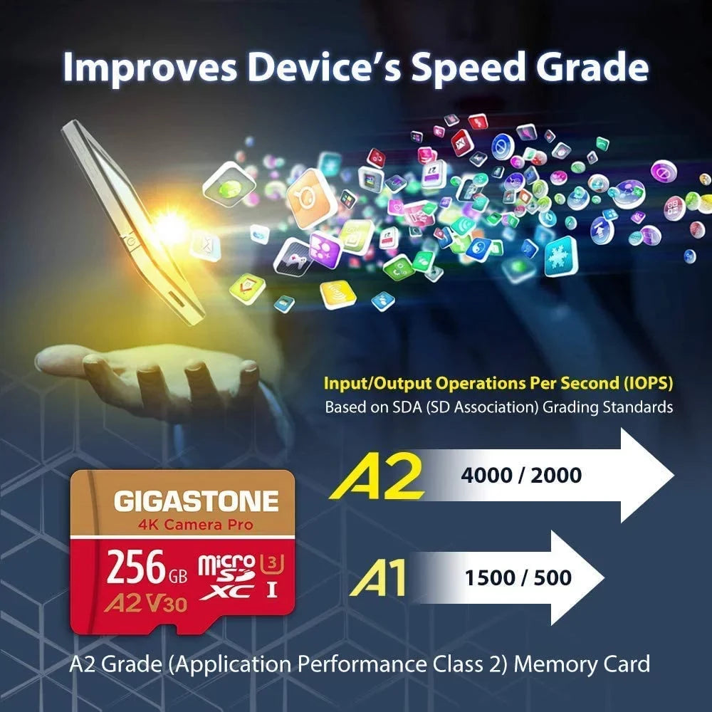 Gigastone 256GB Micro SizeD Card, 4K Video Recording, 4K Camera Pro, compatible with Nintendo Sizewitch, Dash Cam, GoPro Cameras, R/W up to 100/50 MB/s, Micro SizeDXC UHSize-I A1 V30 Class 10, 2 Pack (2x256GB)