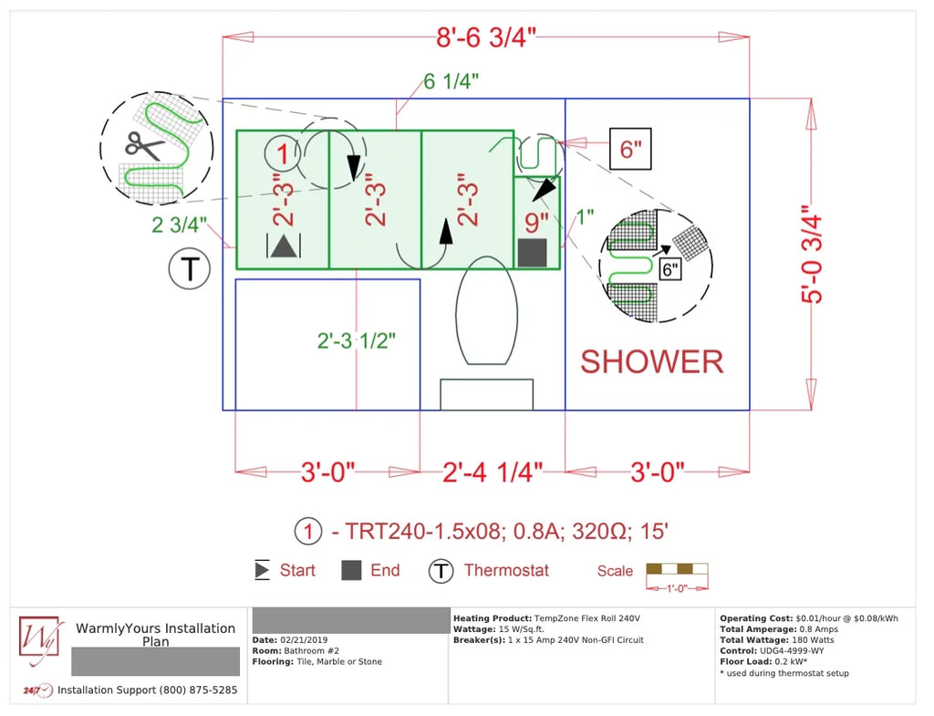 WarmlyYours Tempzone Kit 1.5′ x 8' 12 SizeqFt 240 Volts with WIFI Touch Programmable Thermostat