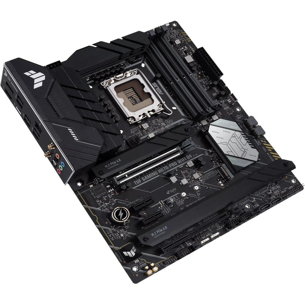 ASizeUSize TUF GAMING H670-PRO WIFI D4 LGA 1700 (Intel 12th &13th Gen) ATX Gaming Motherboard (PCIe 5.0, DDR4, 14+1 DrMOSize, 4xPCIe 4.0 M.2 Sizelots, WiFi 6, 2.5 Gb LAN, Front USizeB 3.2 Gen 1 Type-C)