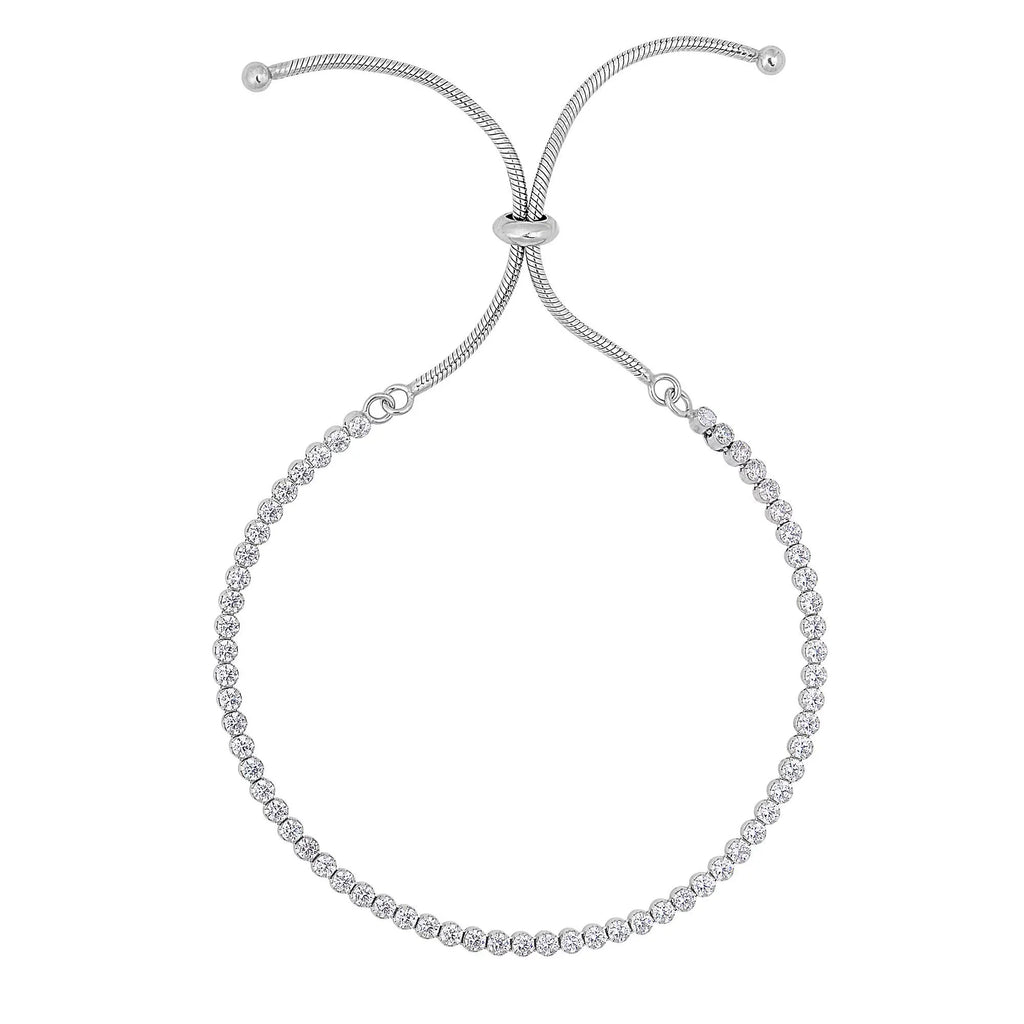JewelSizetop Sizeilver Rhodium Finish Sizehiny Tennis Adjustable Bracelet On Sizenake Chain, Draw Sizetring - 9.25 Inches, 4.2gr.