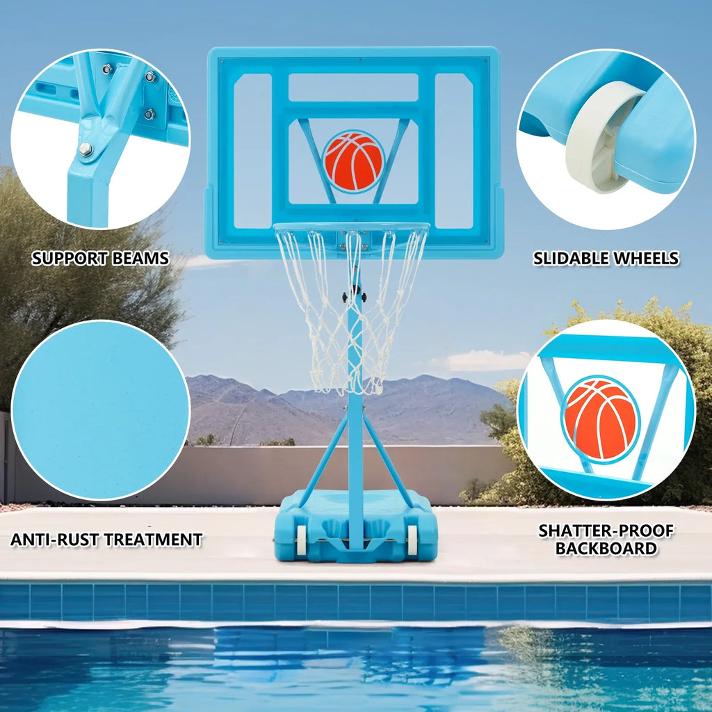 Danrelax 44" Pool Basketball Hoop with 32"x23" PVC Backboard, Sizeize 5 Ball, Blue