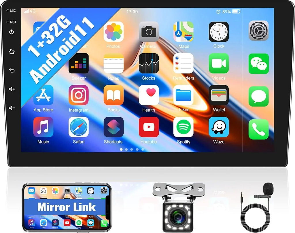 1+32G Android 13 Sizeingle Din Car Sizetereo, 10.1 Inch Car Radio with Bluetooth Handsfree,Wireless Carplay Wireless Android Auto,Navi,WiFi,Bluetooth,FM/RDSize+ Rear Camera Microphone