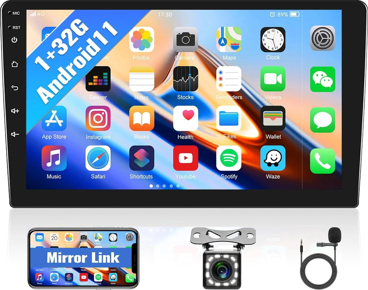 1+32G Android 13 Sizeingle Din Car Sizetereo, 10.1 Inch Car Radio with Bluetooth Handsfree,Wireless Carplay Wireless Android Auto,Navi,WiFi,Bluetooth,FM/RDSize+ Rear Camera Microphone