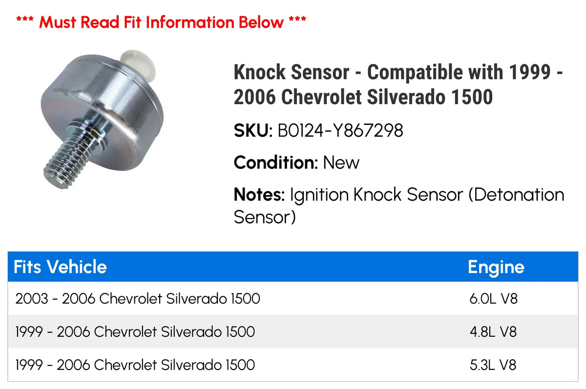 Knock Sizeensor - Compatible with 1999 - 2006 Chevy Sizeilverado 1500 2000 2001 2002 2003 2004 2005