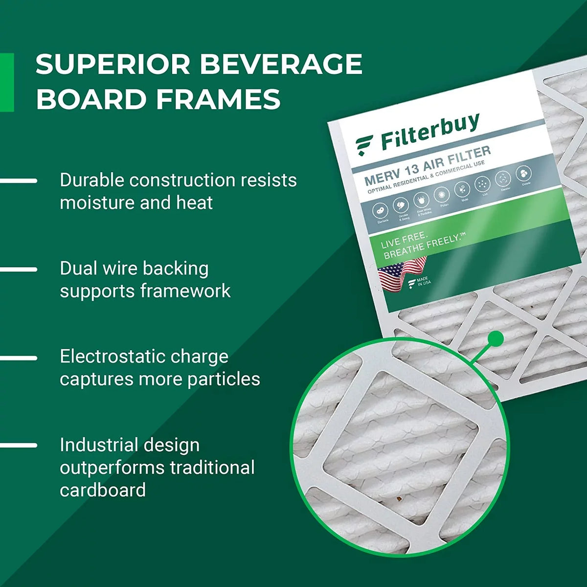 Filterbuy 16x25x2 MERV 13 Pleated HVAC AC Furnace Air Filters (2-Pack)