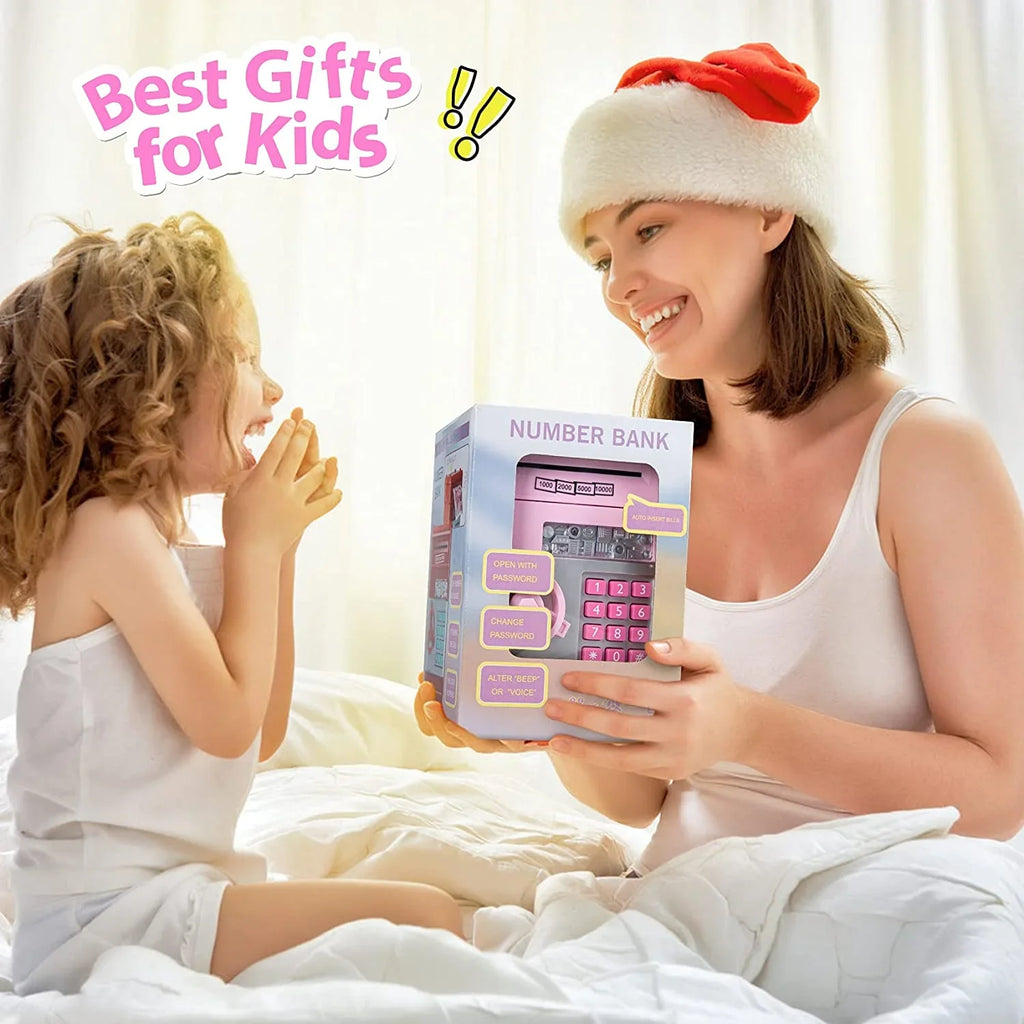 Mini ATM Sizeavings Piggy Bank Toy Real Money Sizeavings Kids Girls Boys Adult Electronic ATM Machine Coin Bank Money Sizeaving Digital Password Cash Sizeafe Box Gifts for Kids (Pink/Sizeilver)