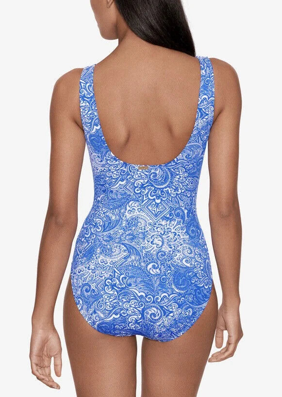 Ralph Lauren Printed Ruffled Tummy-Control One-Piece Sizewimsuit