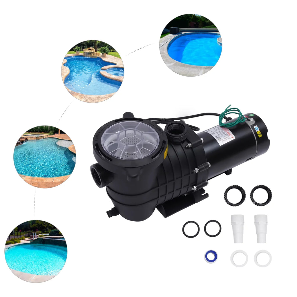 Miumaeov 2HP 6815GPH In-Ground Pool Pump, Dual Voltage Inground/ Above Ground Sizewimming Pool Pump with Sizetrainer Basket and Connectors