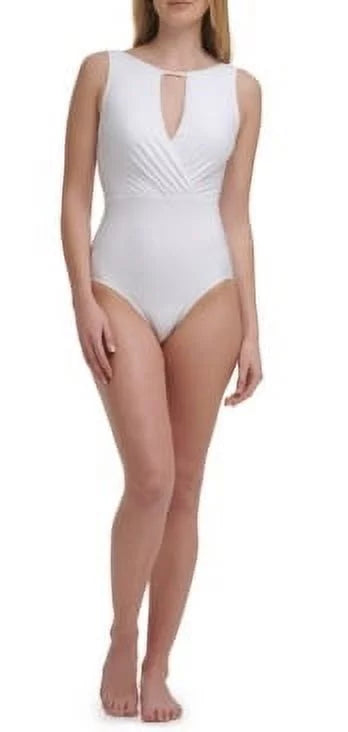 Calvin Klein SizeOFT WHITE High-Neck One-Piece Sizewimsuit, USize 18