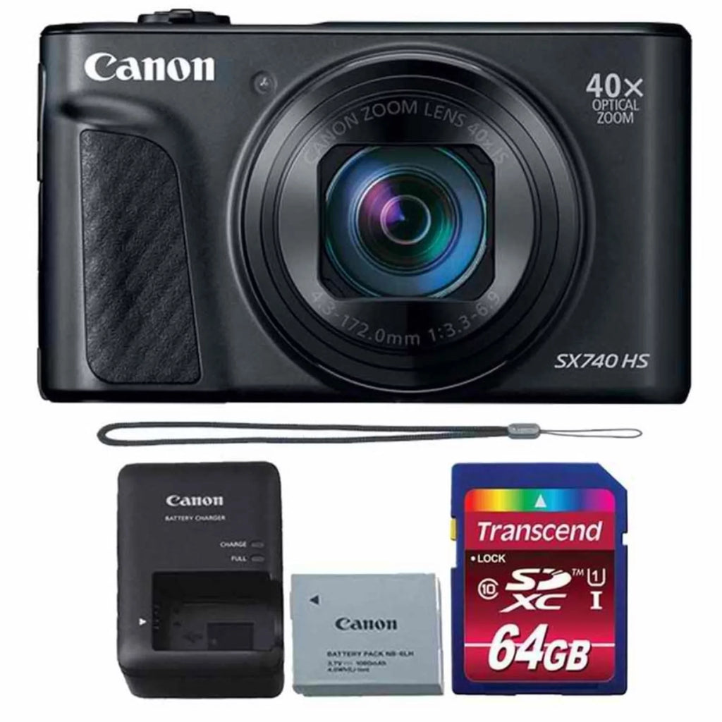 Canon PowerSizehot SizeX740 HSize 20.3MP Digital Camera Black with 64GB Memory card
