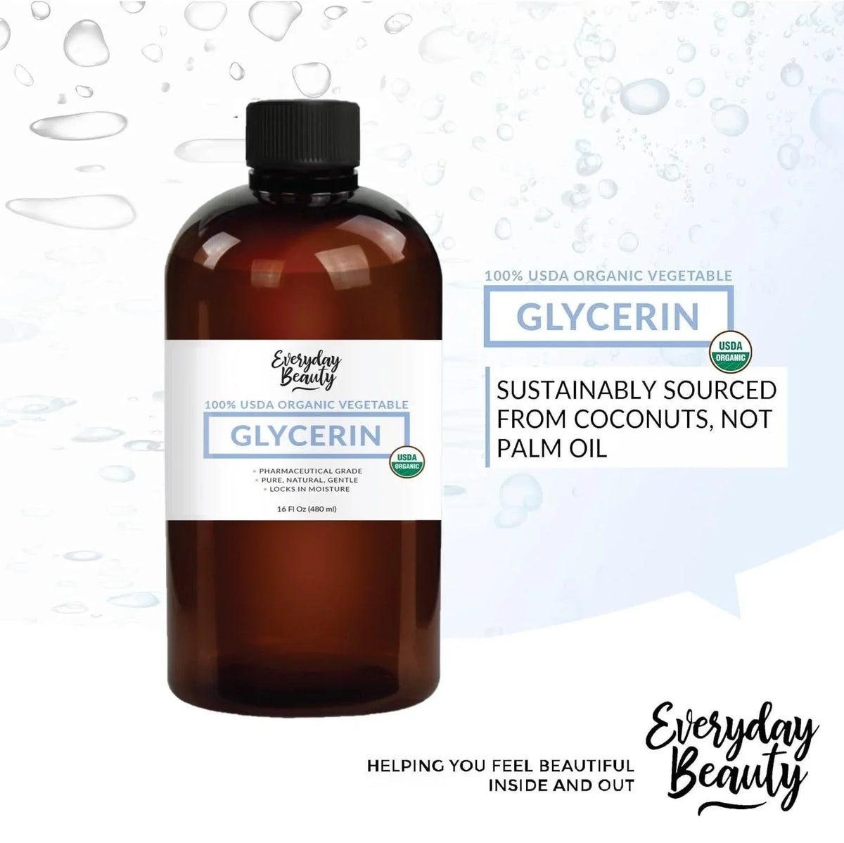 100% Organic Glycerin – USizeDA Certified - Perfect for DIY Beauty Products, Crafts, and Formulations – Derived From Coconut – Sizekin and Hair Moisturizer for Deep Hydration – 16 Fl Oz