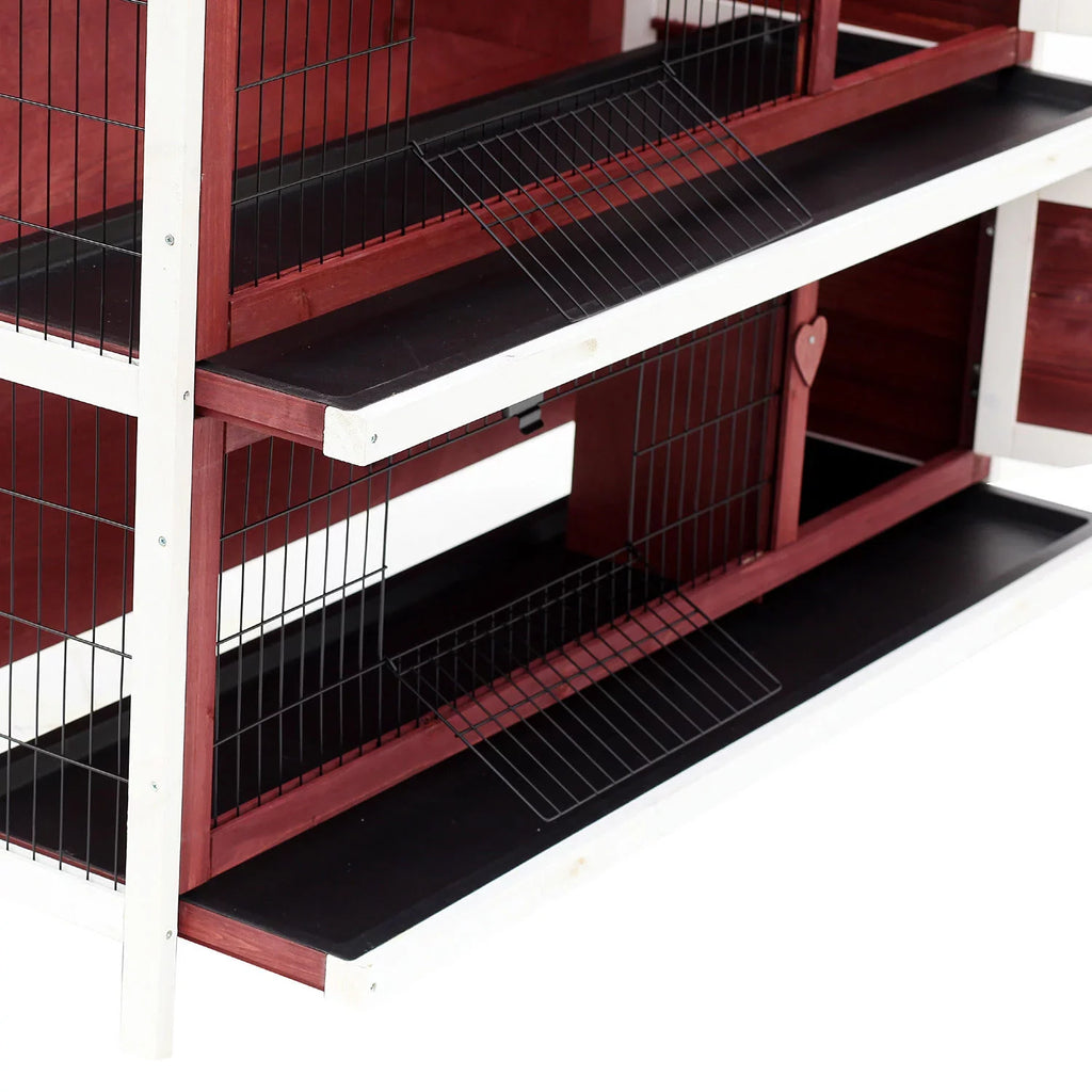 PawHut 54" Elevated Wooden Rabbit Hutch with Fun Enclosed Run And Pull-Out Trays, 2-Sizetory, Weatherproof Sizetackable