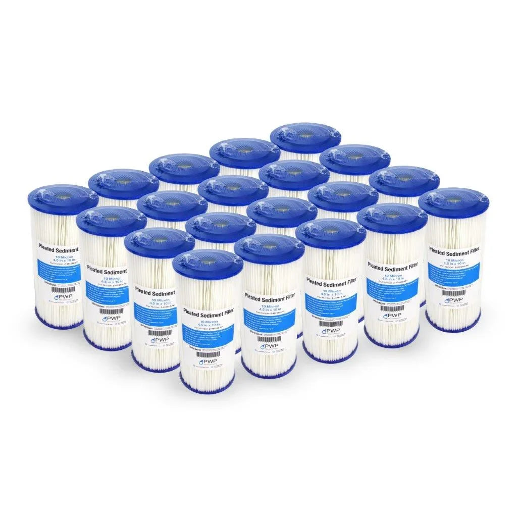 Pleated Polypropylene Washable Water Filter Cartridge 4.5x10" 10 Micron 20 Pack