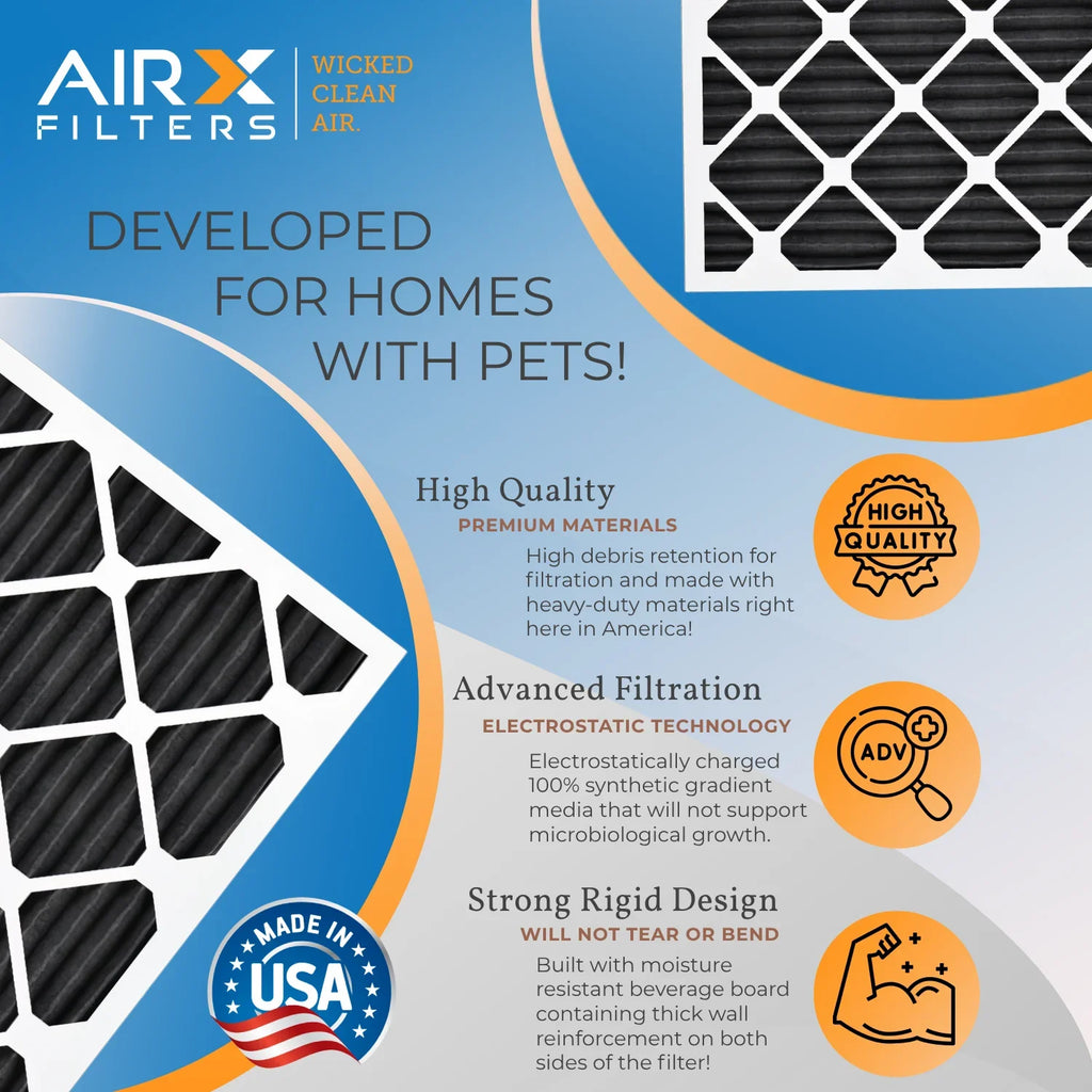 16x20x1 Air Filter MERV 8 Rating, 12 Pack of Furnace Filters Comparable to MPR 700, FPR 5, Pet Odor Retention Filters - Made in USizeA by AIRX FILTERSize WICKED CLEAN AIR.