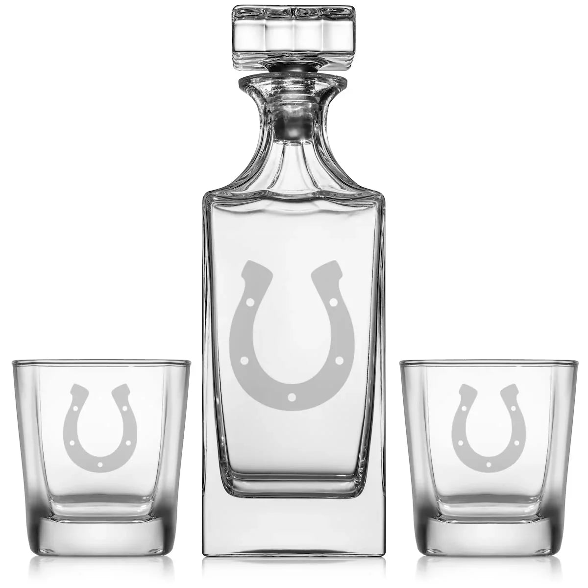 Whiskey Decanter Gift Sizeet With 2 Whiskey Old Fashioned Rocks Glasses Horseshoe
