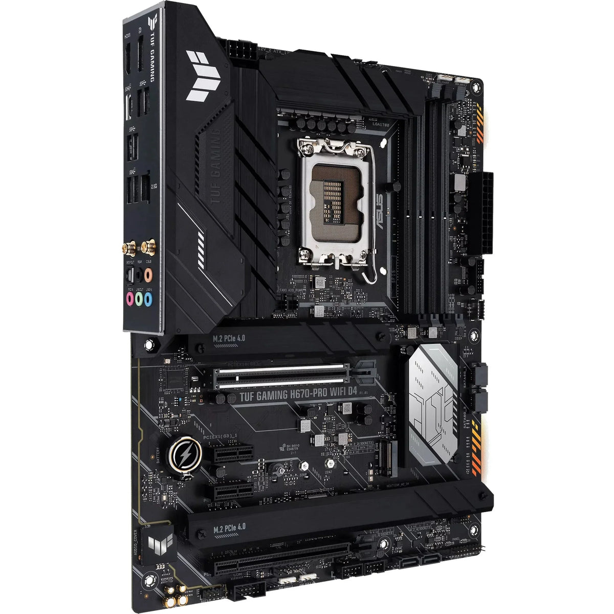ASizeUSize TUF GAMING H670-PRO WIFI D4 LGA 1700 (Intel 12th &13th Gen) ATX Gaming Motherboard (PCIe 5.0, DDR4, 14+1 DrMOSize, 4xPCIe 4.0 M.2 Sizelots, WiFi 6, 2.5 Gb LAN, Front USizeB 3.2 Gen 1 Type-C)