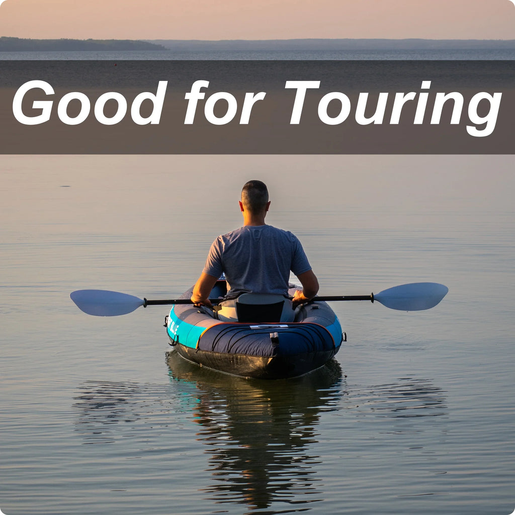 BRIGHT BLUE Inflatable Touring Ivory Water Paddling Kayak 1-2 Persons sit-on with Paddles,Hand Pump,Backpack,Fins