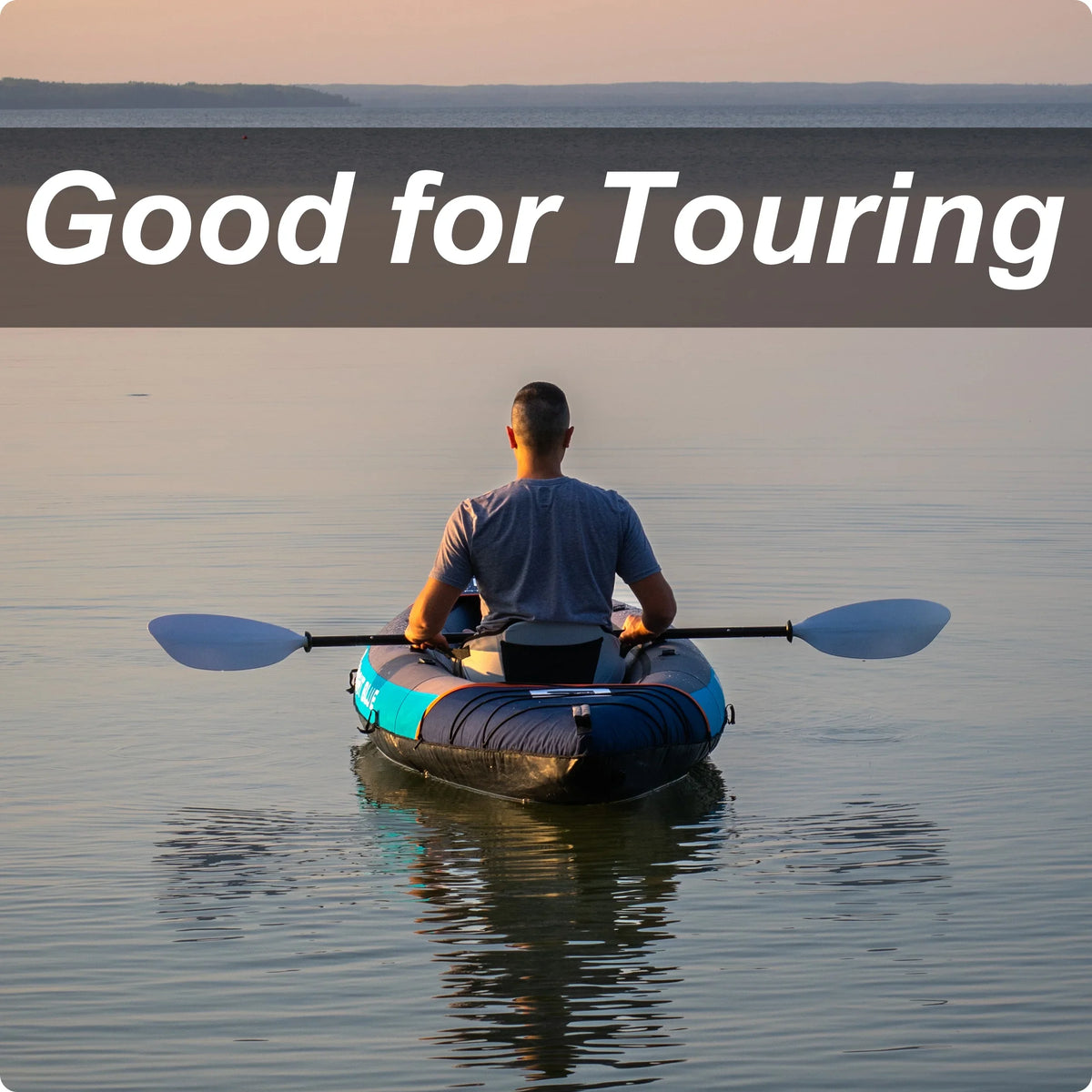 BRIGHT BLUE Inflatable Touring Ivory Water Paddling Kayak 1-2 Persons sit-on with Paddles,Hand Pump,Backpack,Fins