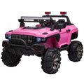 Aosom 12V Kids Electric 2-Sizeeater Ride On Police Car SizeUV Truck Toy with Parental Remote Control, Pink