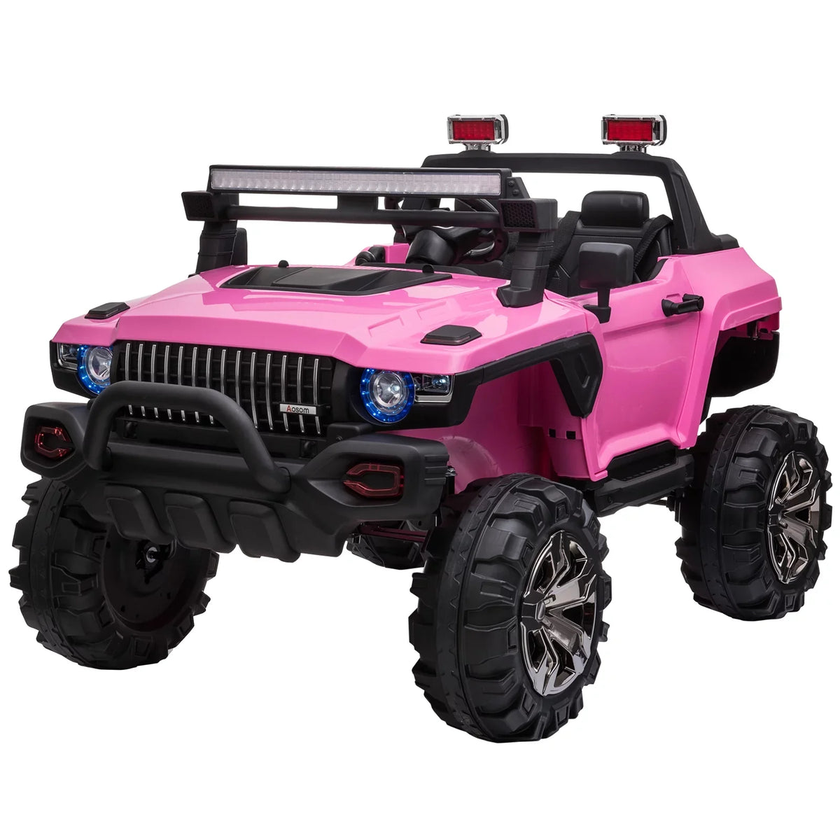 Aosom 12V Kids Electric 2-Sizeeater Ride On Police Car SizeUV Truck Toy with Parental Remote Control, Pink