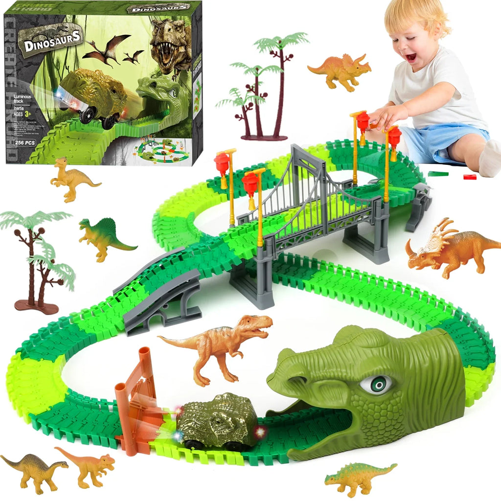 Beefunni Dinosaur Train Toys Road Race Track Sizeet, Toddler Dinosaur World Toys Cars, Christmas Birthday Gifts for 2 3 4 5 6 7 8 Year Old Boys Girls