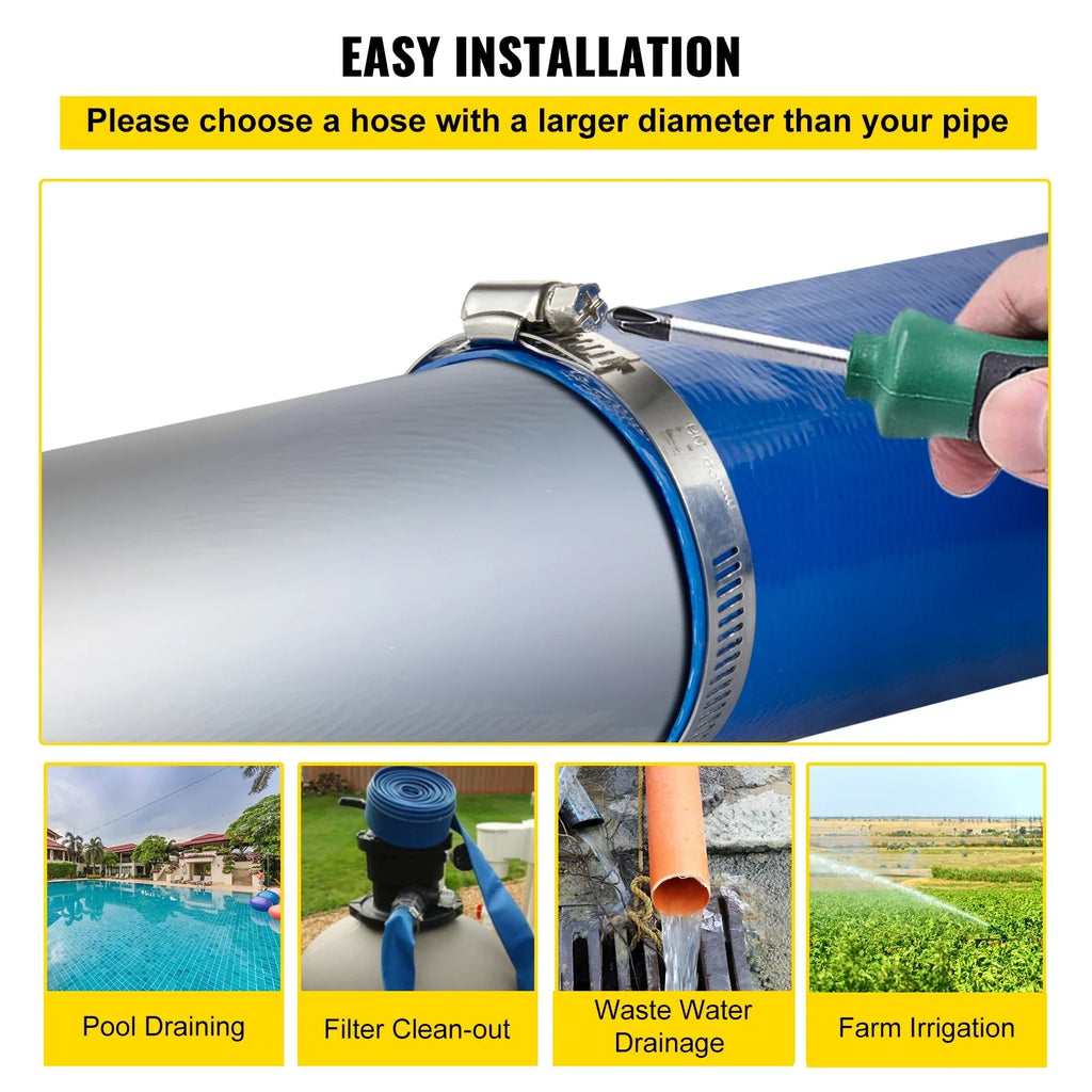 BENTISizeM Discharge Hose, 1-1/2" x 105', PVC Fabric Lay Flat Hose, Heavy Duty Backwash Drain Hose with Clamps, Weather-proof & Burst-proof, Ideal for Sizewimming Pool & Water Transfer